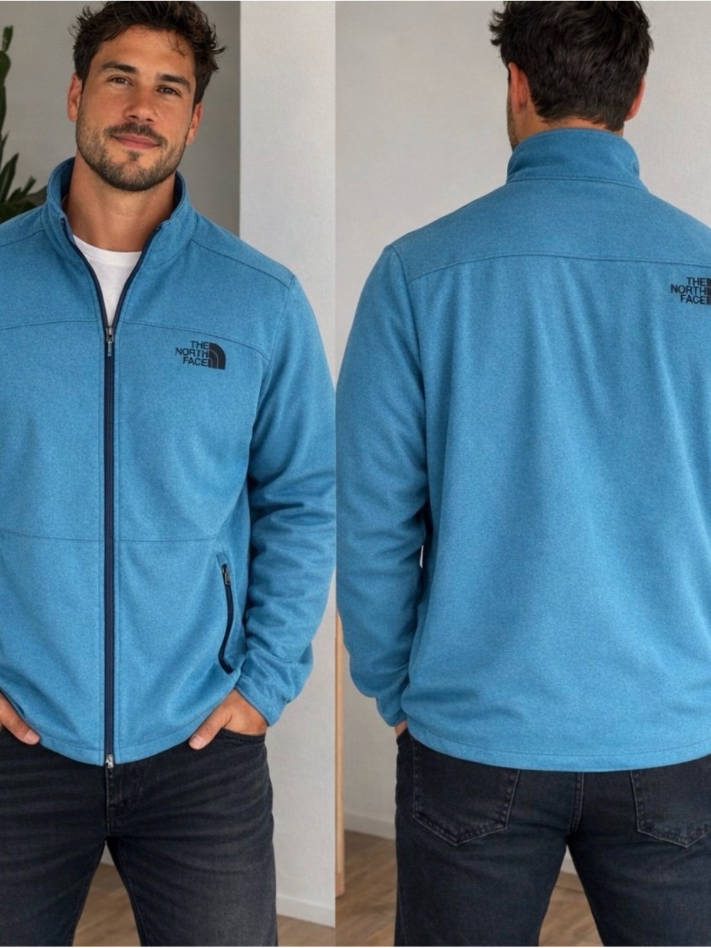 The North Face Men’s Teal Blue Full-Zip Fleece Jacket waterproof fleece lined